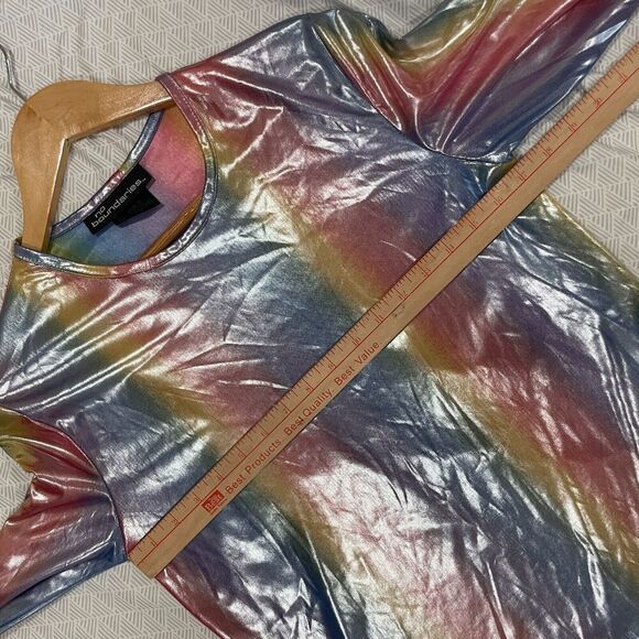 No Boundaries Rainbow Satin Long Sleeve Top Crew Neck Size Small Colorful Y2K - Picture 8 of 10